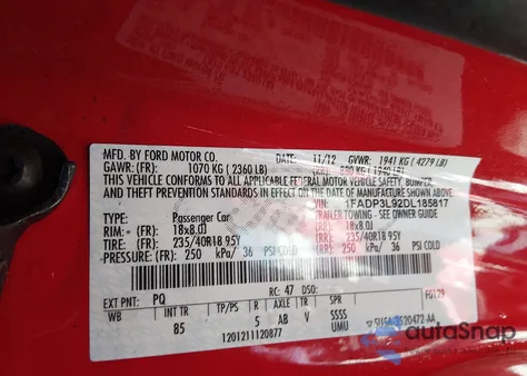 2013 Ford Focus St from USA, damaged, VIN 1FADP3L92DL185817